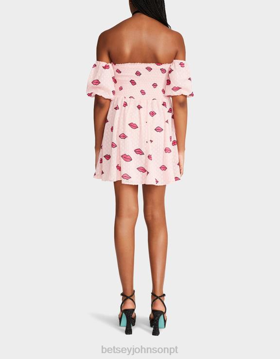 rosa mini vestido franzido H6X06266 Betsey Johnson mulheres roupas