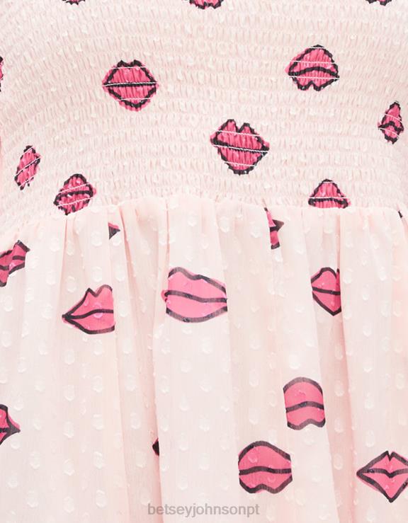 rosa mini vestido franzido H6X06266 Betsey Johnson mulheres roupas