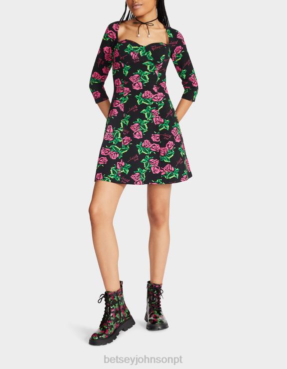rosas vestido raglã com espartilho bash 80th H6X06290 Betsey Johnson mulheres roupas