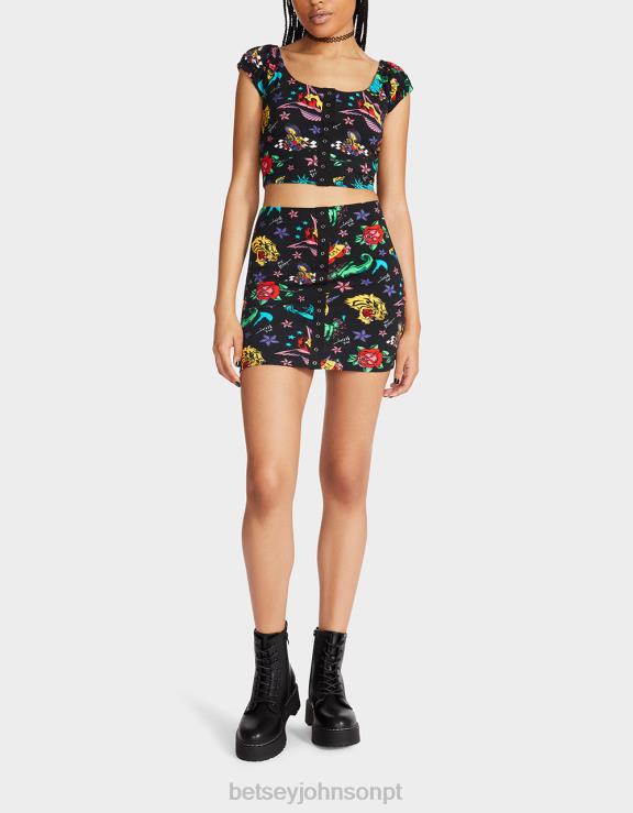 tatuagem pri 80ª tatuagem de minissaia frontal bash snap H6X06288 Betsey Johnson mulheres roupas