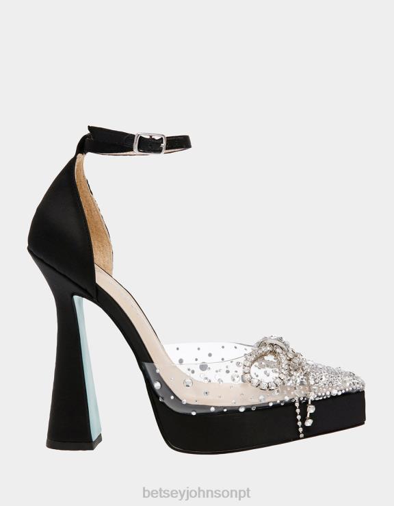 cetim preto querida H6X0685 Betsey Johnson mulheres sapato