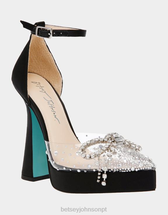 cetim preto querida H6X0685 Betsey Johnson mulheres sapato