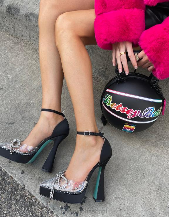 cetim preto querida H6X0685 Betsey Johnson mulheres sapato